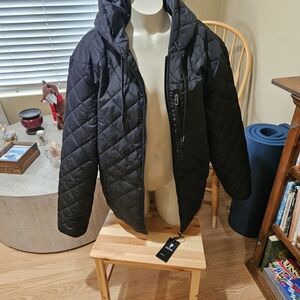 Black Quilted Hooded Jacket